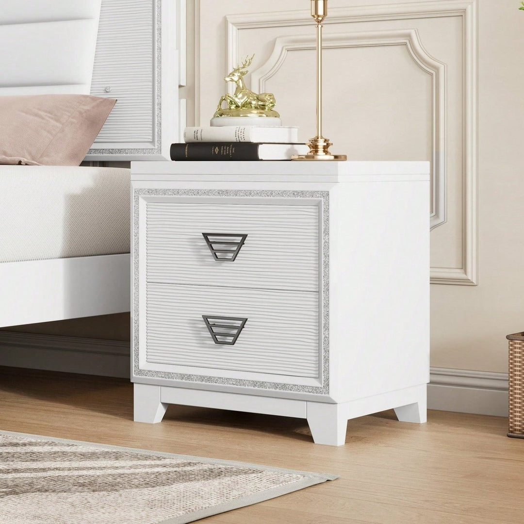 Elegant Nightstand With Metal Handles And Sparkling Decoration  2 Drawers For Bedroom And Living Room Image 8