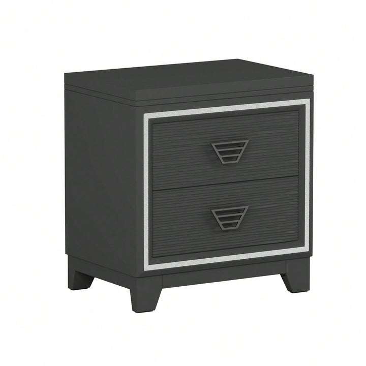 Elegant Nightstand With Metal Handles And Sparkling Decoration  2 Drawers For Bedroom And Living Room Image 9