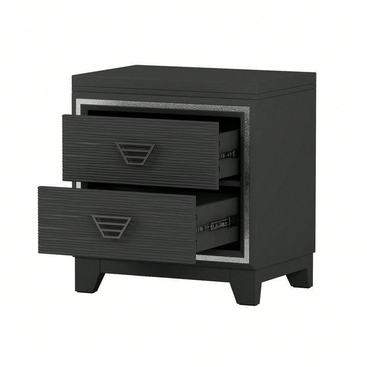 Elegant Nightstand With Metal Handles And Sparkling Decoration  2 Drawers For Bedroom And Living Room Image 10