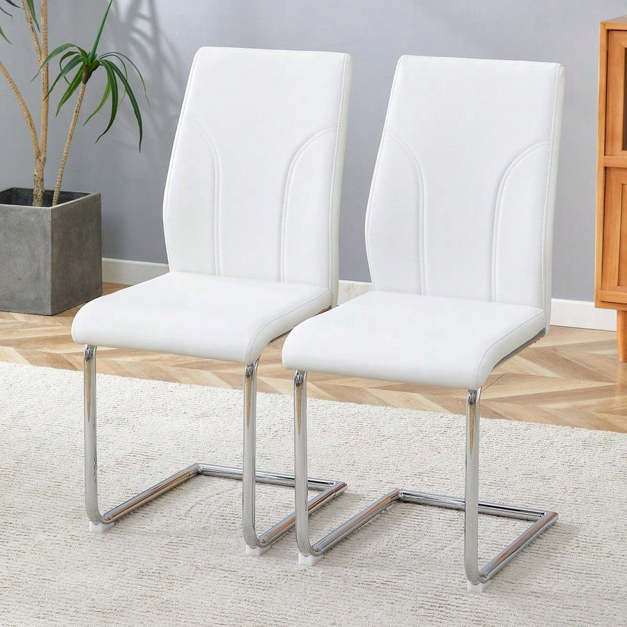 Elegant Set Of 2 High Back Dining Chairs - White PU Upholstered Seats With Sturdy Legs, Perfect For Restaurants, Image 1