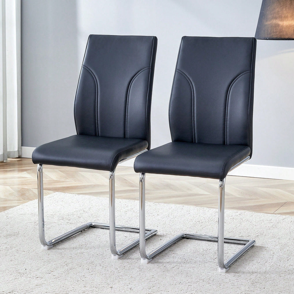 Elegant Set Of 2 High Back Dining Chairs - White PU Upholstered Seats With Sturdy Legs, Perfect For Restaurants, Image 2