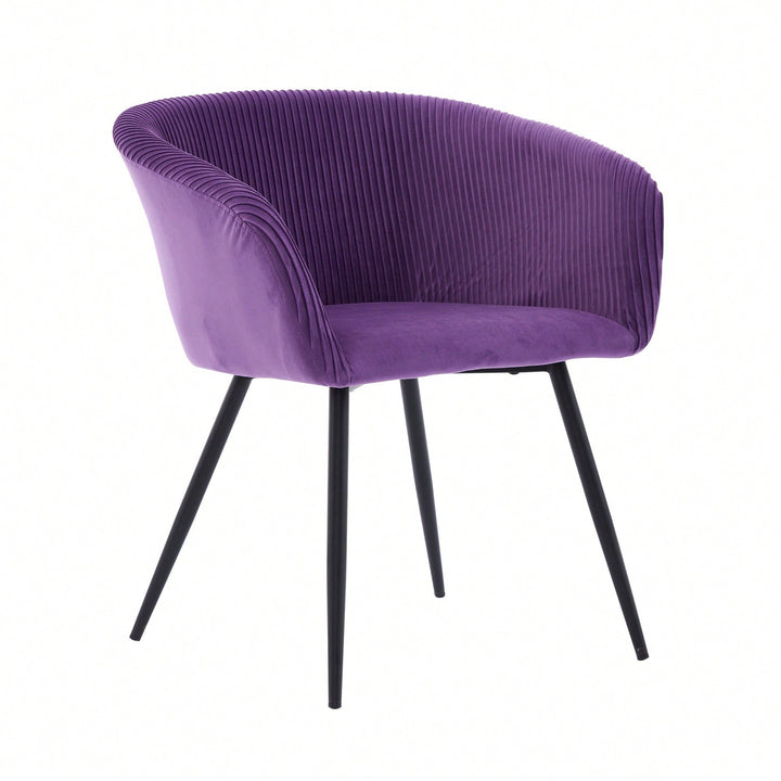 Elegant Purple Velvet Dining Chair With Armrests - Modern Cushioned Bucket Style, Ideal For Kitchen Or Dressing Table, Image 4