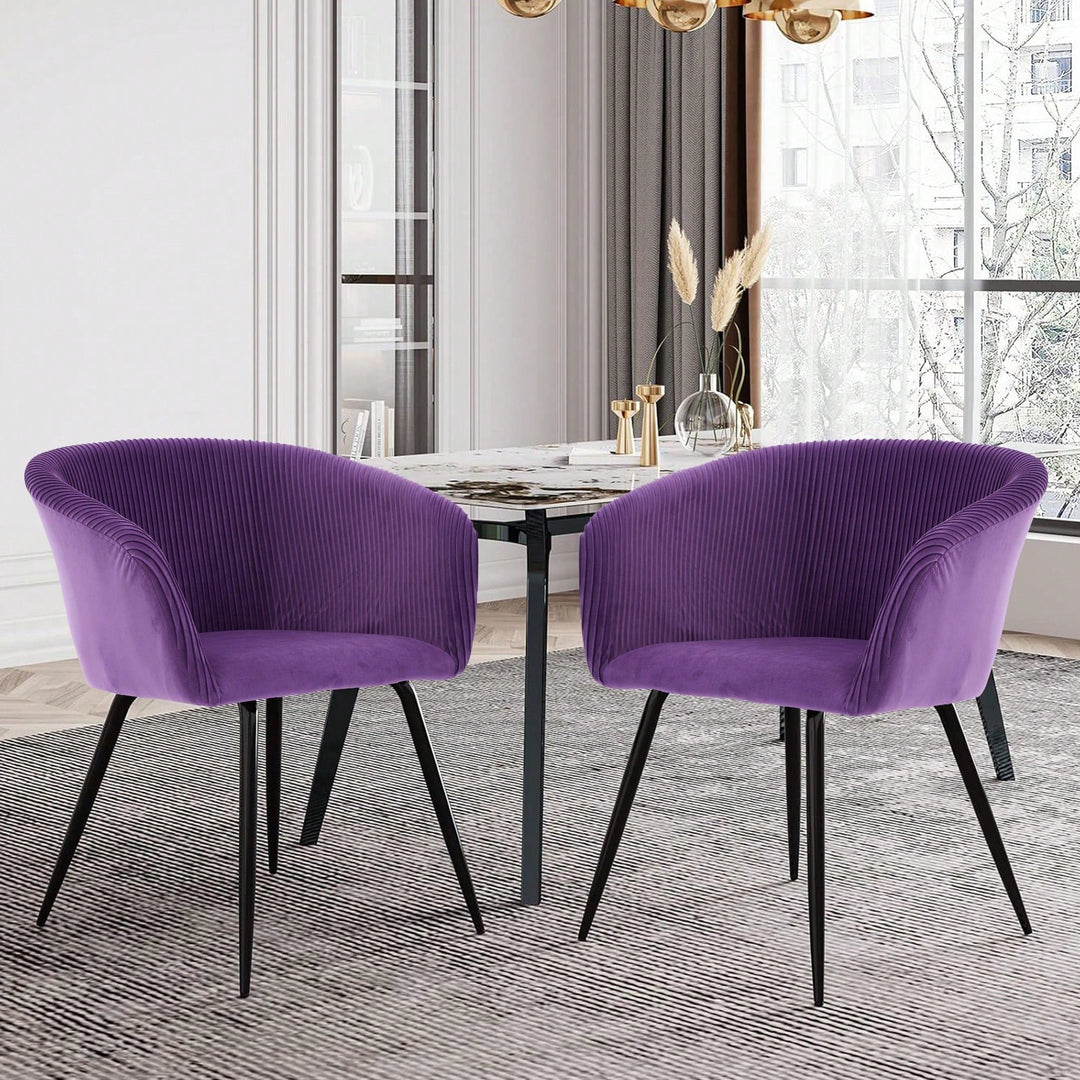 Elegant Purple Velvet Dining Chair With Armrests - Modern Cushioned Bucket Style, Ideal For Kitchen Or Dressing Table, Image 7