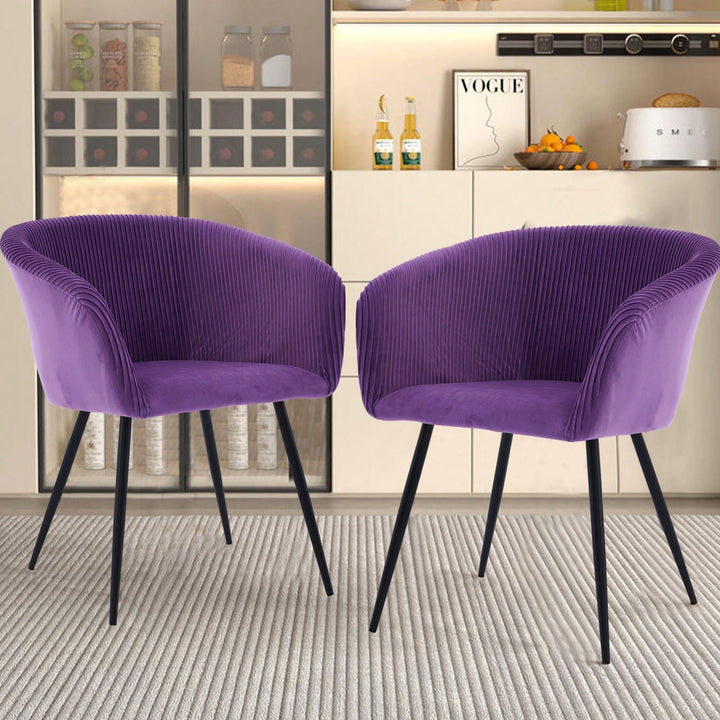 Elegant Purple Velvet Dining Chair With Armrests - Modern Cushioned Bucket Style, Ideal For Kitchen Or Dressing Table, Image 9