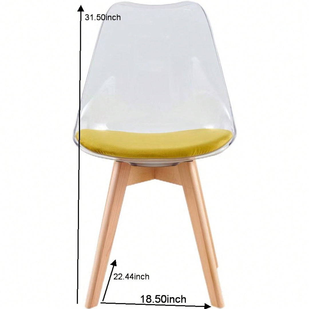 Elegant Set Of 4 Wooden Leg Transparent Back Dining And Coffee Chairs Image 4