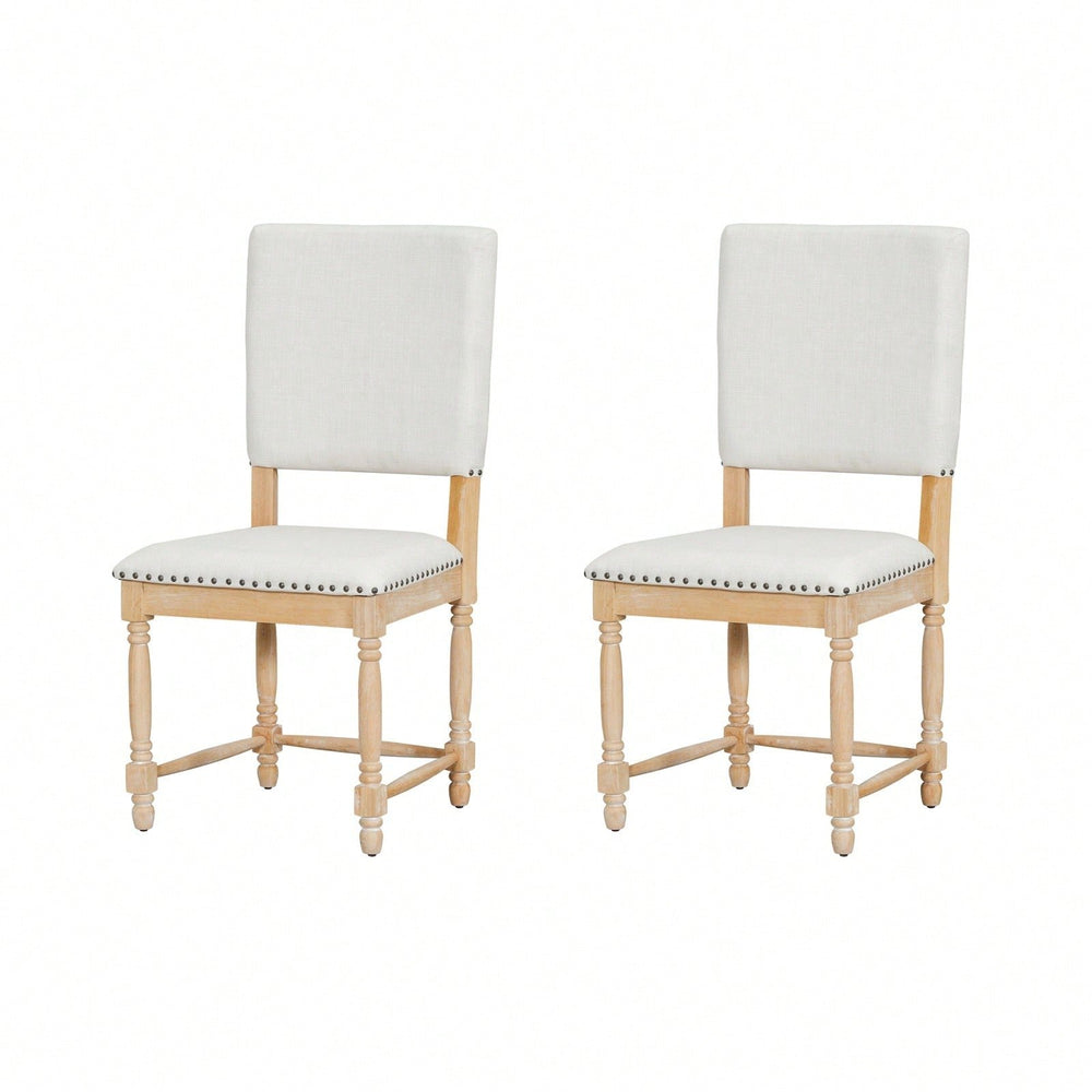 Elegant Solid Wood Vintage Dining Chairs Set of 2 Upholstered Seat Padded Back 330lbs Capacity for Dining Room Kitchen Image 2