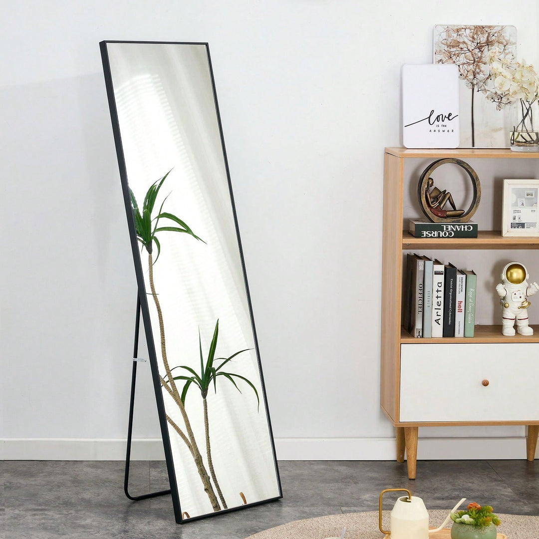 Elegant Solid Wood Full-Length Mirror for Bedroom and Dressing Room - Versatile Floor Standing or Wall Mounted Design Image 6