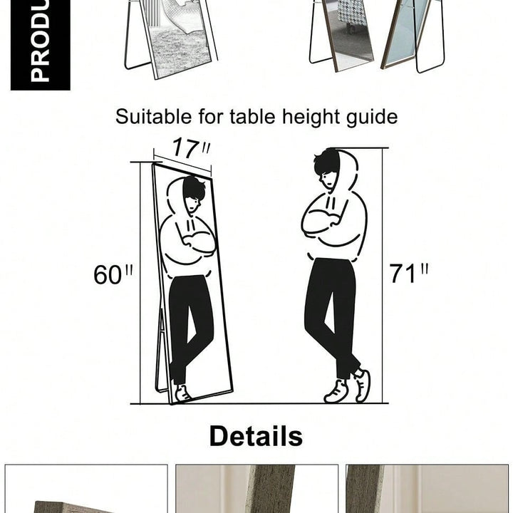 Elegant Solid Wood Full-Length Mirror for Bedroom and Dressing Room - Versatile Floor Standing or Wall Mounted Design Image 10