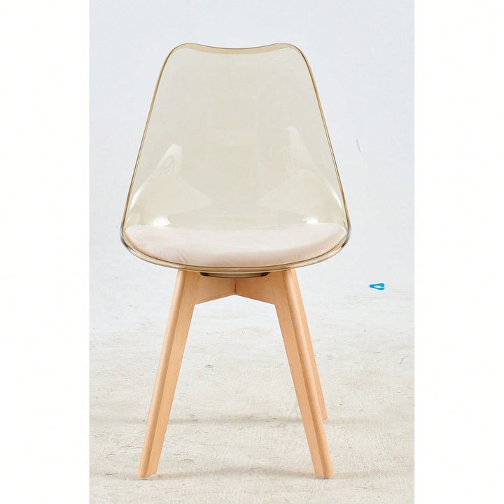 Elegant Set Of 4 Wooden Leg Transparent Back Dining And Coffee Chairs Image 10