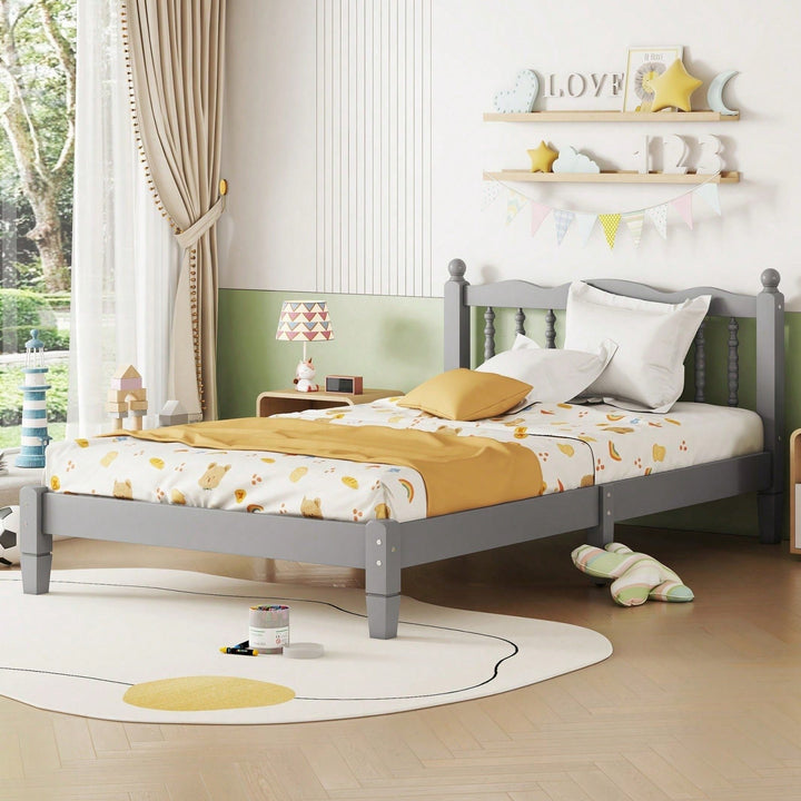 Elegant Twin Size Platform Bed Frame with Column Headboard and Wooden Slats Easy Assembly No Box Spring Needed for Image 9