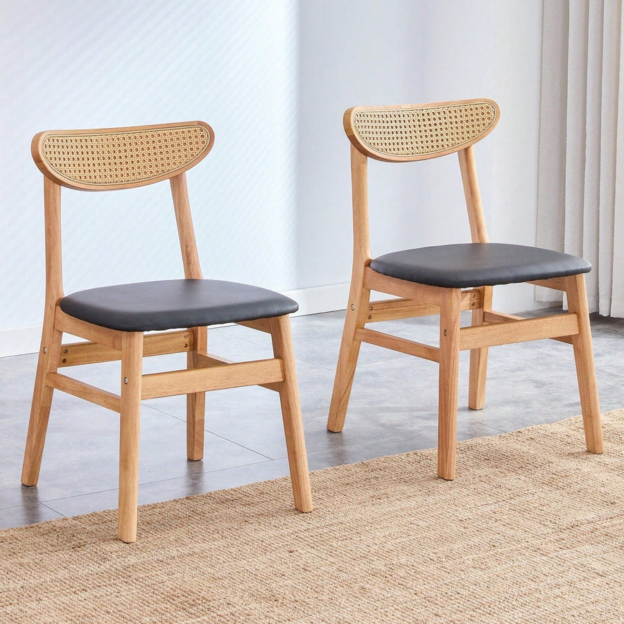 Elegant Upholstered Solid Wood Dining Chairs Set of 2 with Curved Back and Comfortable PU Cushion for Kitchen Dining Image 1