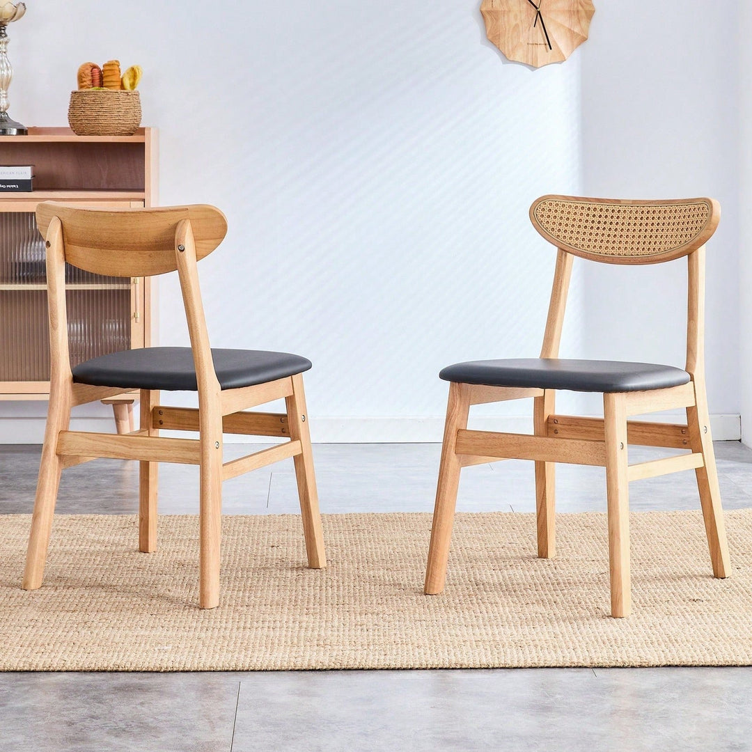 Elegant Upholstered Solid Wood Dining Chairs Set of 2 with Curved Back and Comfortable PU Cushion for Kitchen Dining Image 3