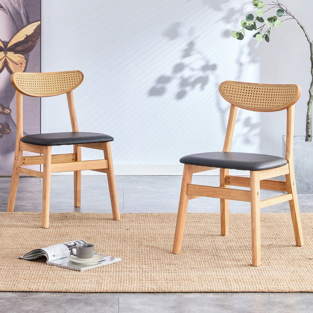 Elegant Upholstered Solid Wood Dining Chairs Set of 2 with Curved Back and Comfortable PU Cushion for Kitchen Dining Image 4