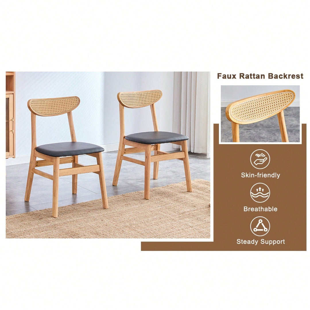 Elegant Upholstered Solid Wood Dining Chairs Set of 2 with Curved Back and Comfortable PU Cushion for Kitchen Dining Image 5