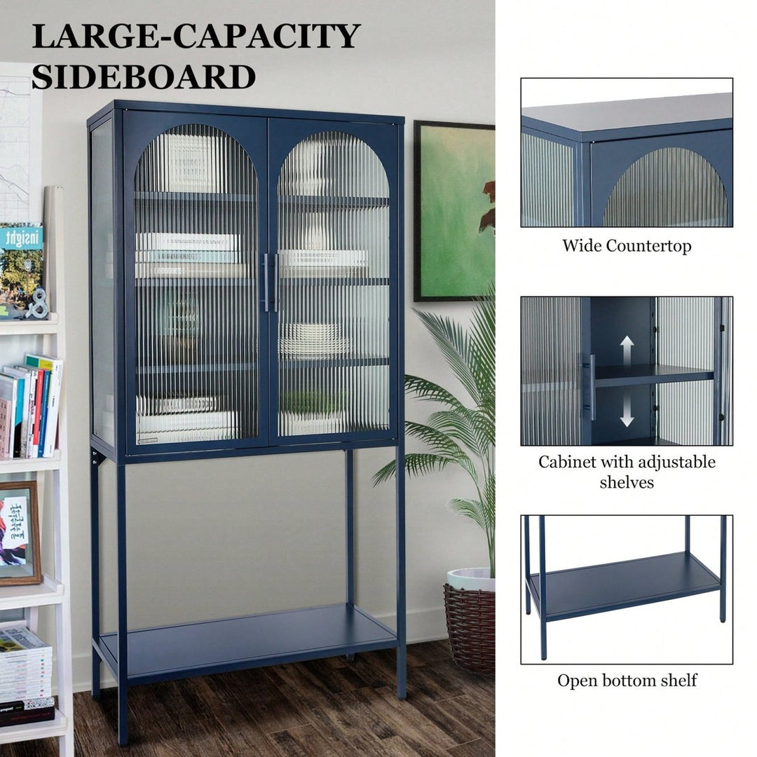 Elegant Blue Floor Cabinet with Glass Doors Adjustable Shelves Anti-Tip Design Dust-Free Easy Assembly Image 10