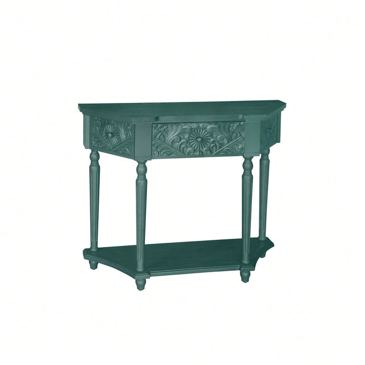 Elegant Carved Side Table with Drawer and Shelf for Living Room and Bedroom Anti-Tipping Storage Solution Image 3