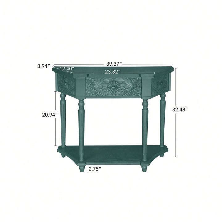 Elegant Carved Side Table with Drawer and Shelf for Living Room and Bedroom Anti-Tipping Storage Solution Image 5