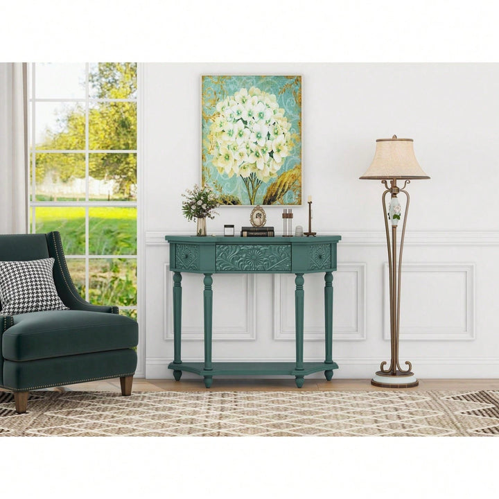 Elegant Carved Side Table with Drawer and Shelf for Living Room and Bedroom Anti-Tipping Storage Solution Image 7