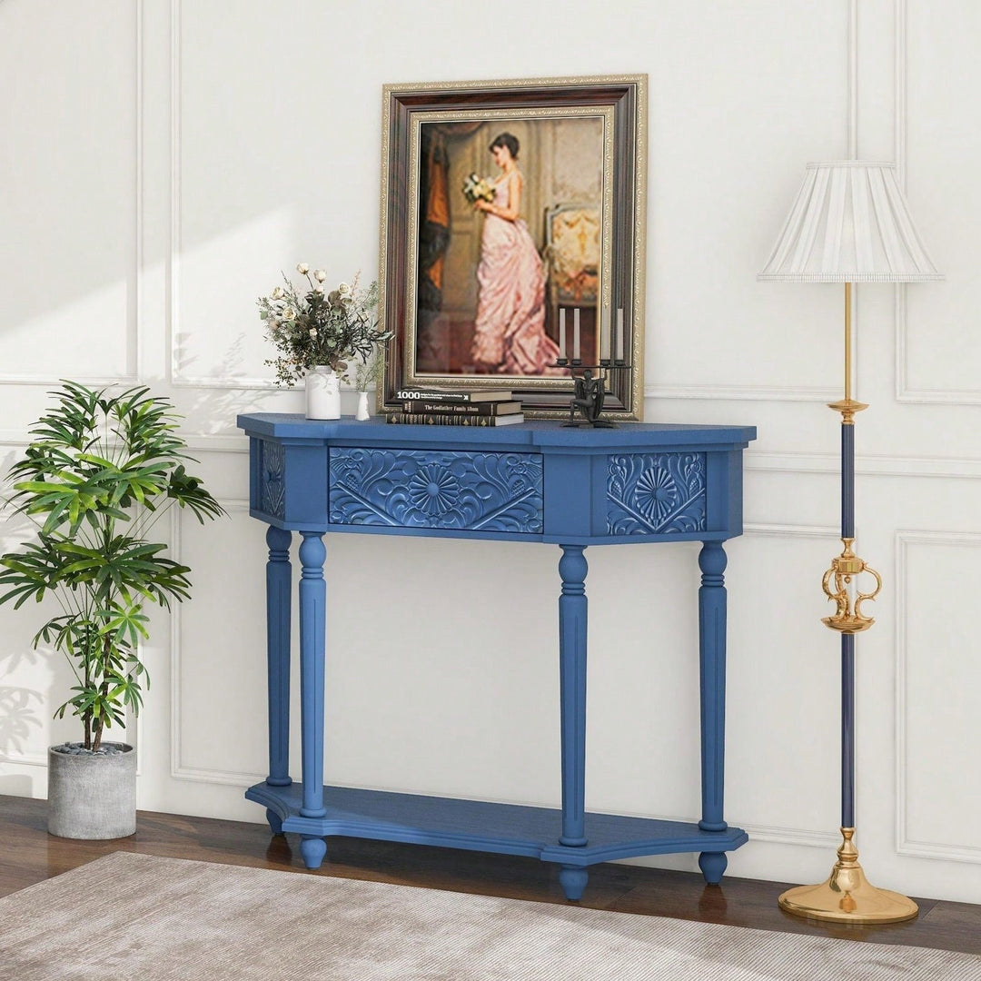 Elegant Carved Side Table with Drawer and Shelf for Living Room and Bedroom Anti-Tipping Storage Solution Image 9