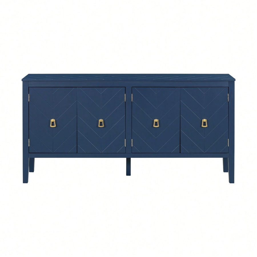 Elegant Four-Door Sideboard With Geometric Patterns And Vintage Metal Handles For Living Rooms, Entrances, And Studies Image 1