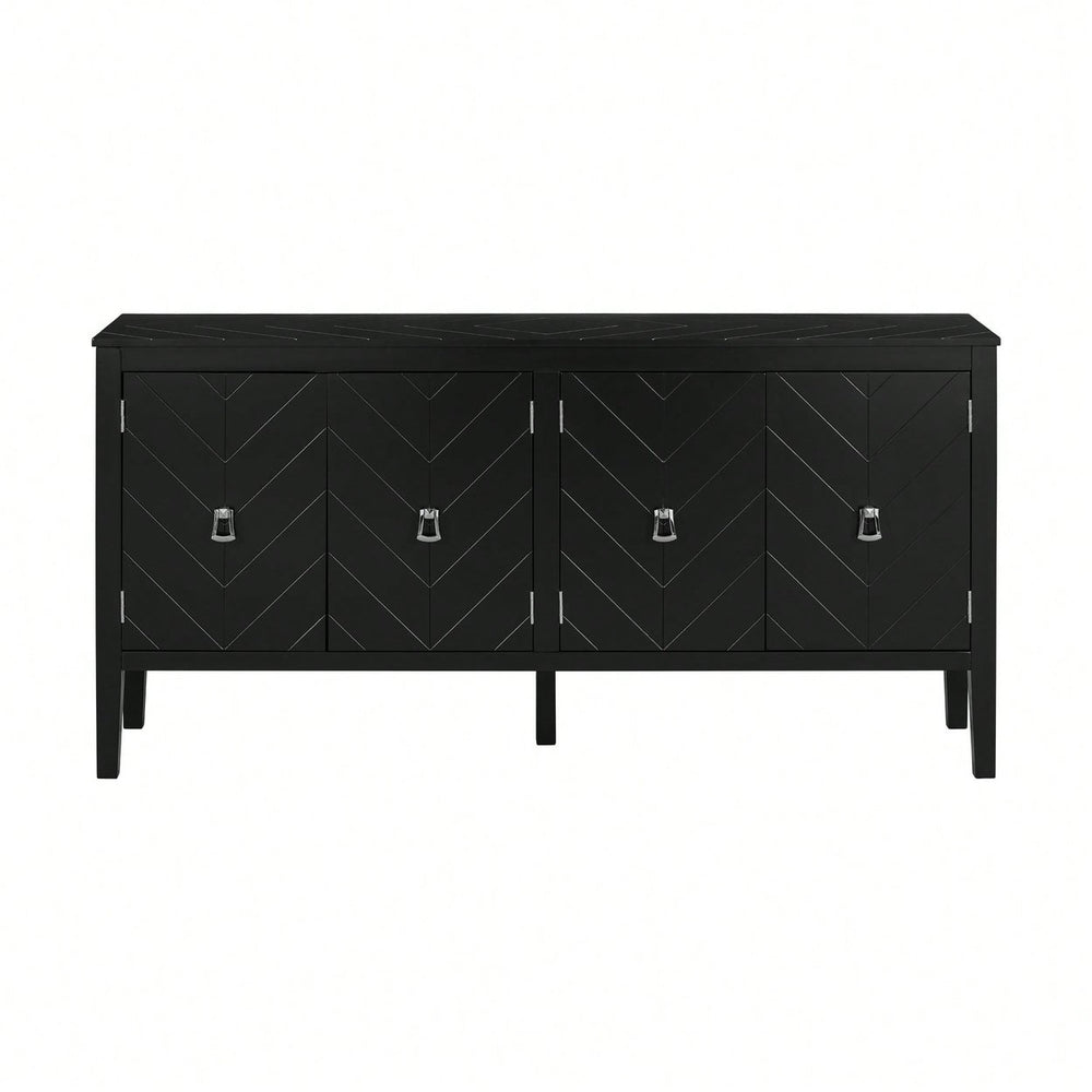 Elegant Four-Door Sideboard With Geometric Patterns And Vintage Metal Handles For Living Rooms, Entrances, And Studies Image 2