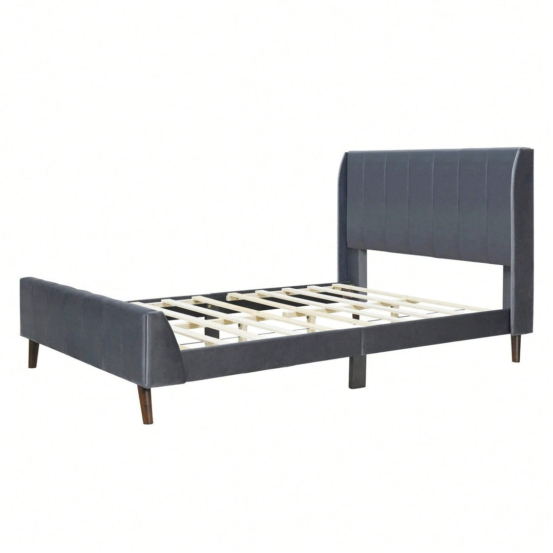 Elegant Full-Size Velvet Upholstered Platform Bed In Gray - Stylish Comfort For Any Bedroom Image 1