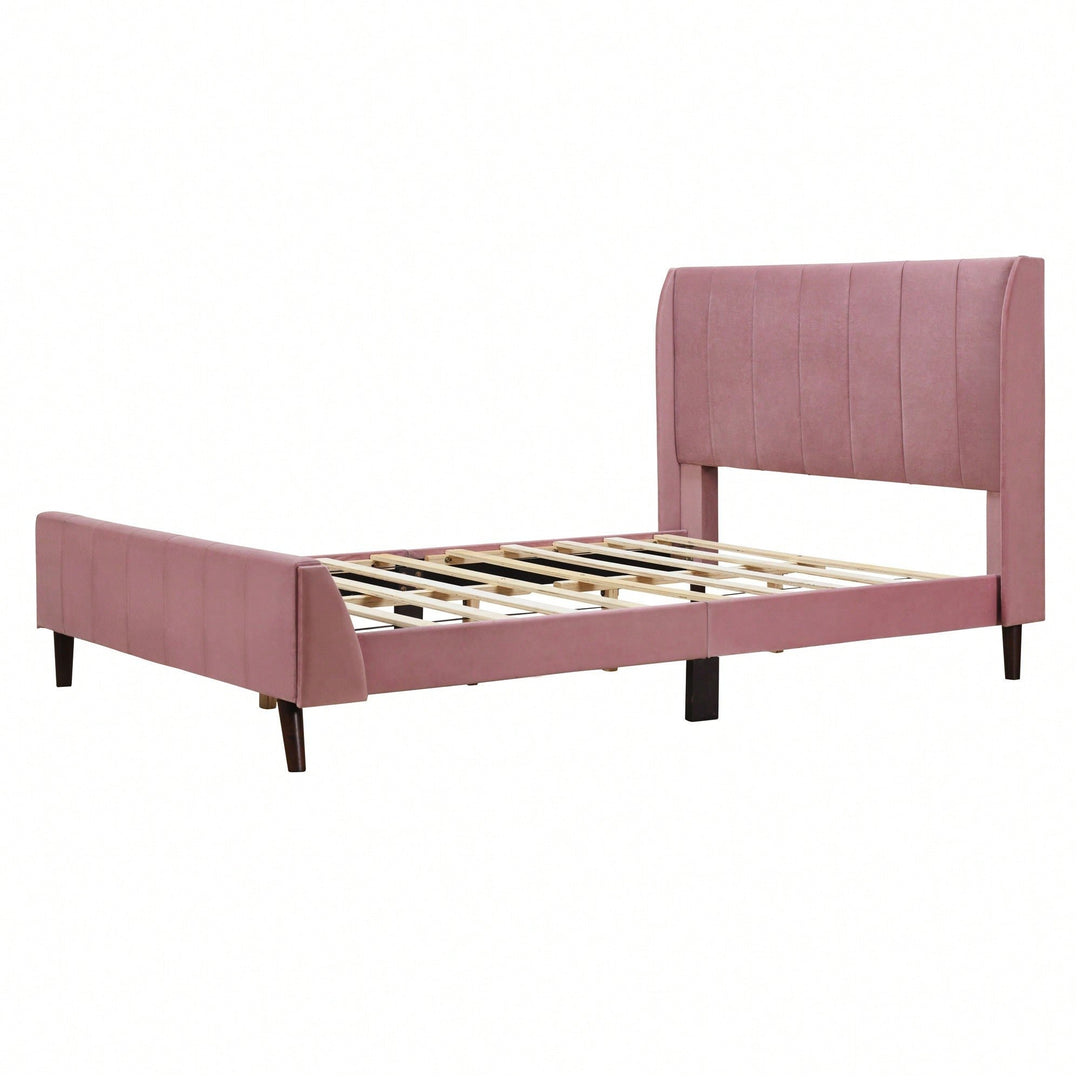 Elegant Full-Size Velvet Upholstered Platform Bed In Gray - Stylish Comfort For Any Bedroom Image 2