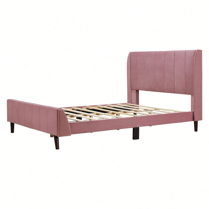 Elegant Full-Size Velvet Upholstered Platform Bed In Gray - Stylish Comfort For Any Bedroom Image 1