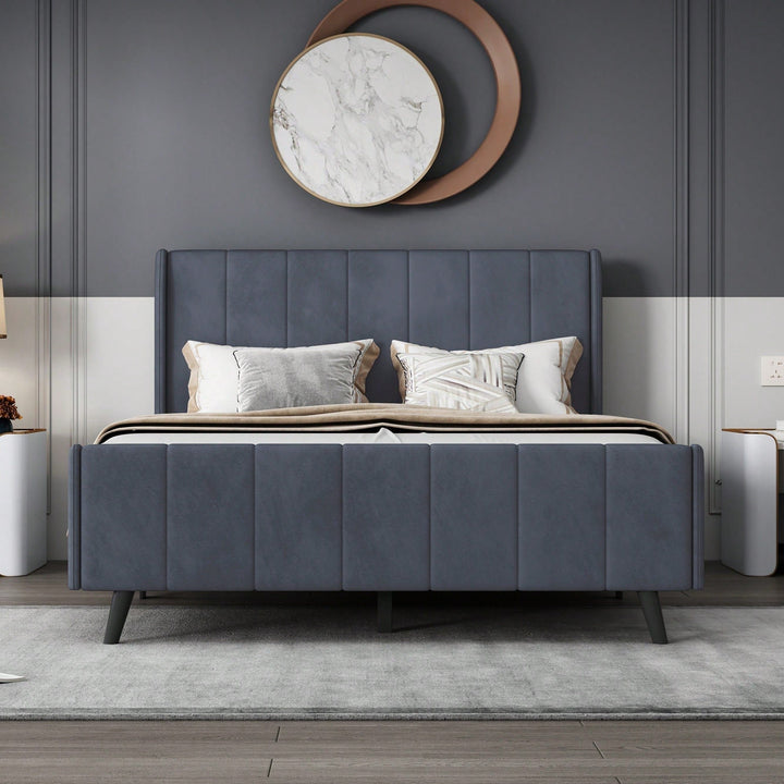 Elegant Full-Size Velvet Upholstered Platform Bed In Gray - Stylish Comfort For Any Bedroom Image 7