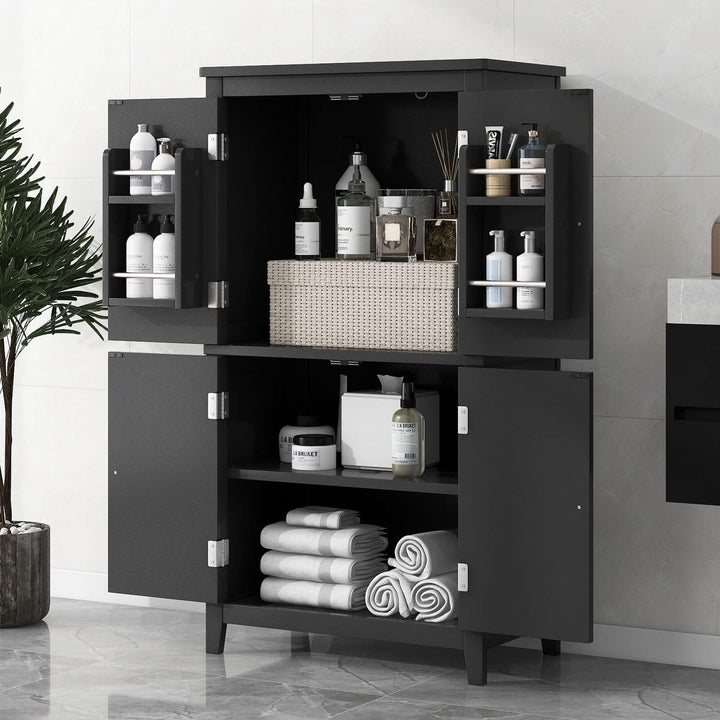 Elegant Grey Bathroom Floor Storage Cabinet with 4 Doors and Adjustable Shelves Image 3