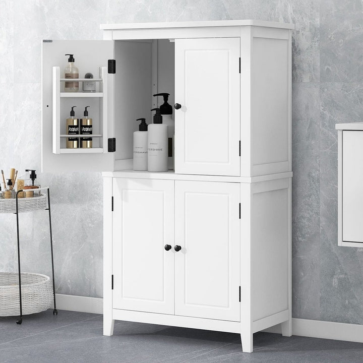 Elegant Grey Bathroom Floor Storage Cabinet with 4 Doors and Adjustable Shelves Image 4