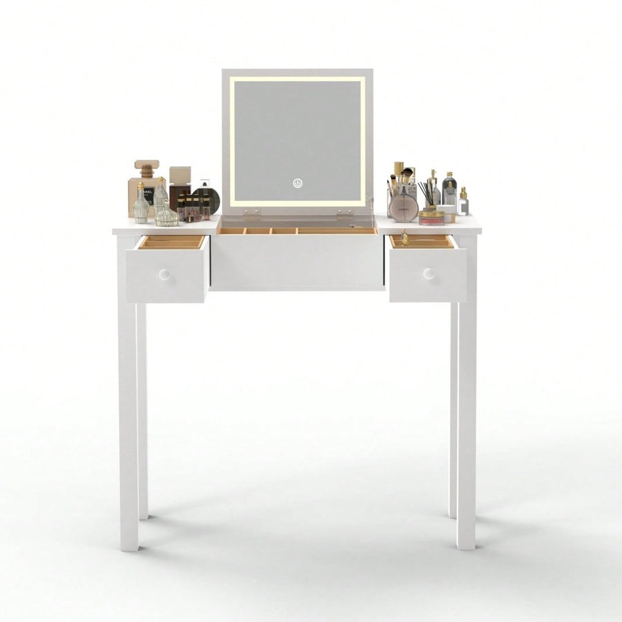 Elegant LED Vanity Table with Flip-Top Mirror and Jewelry Storage for Women, Ample Space and Tricolor Lights Image 1