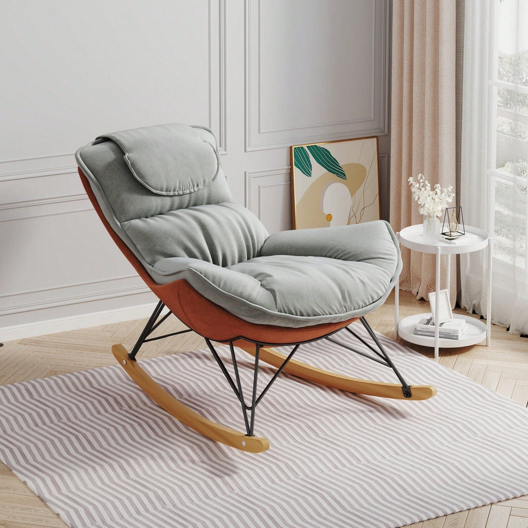 Elegant Light Green Rocking Chair For Balcony  Comfortable, Breathable, And Washable Seat Cushion For Leisure Spaces Image 10