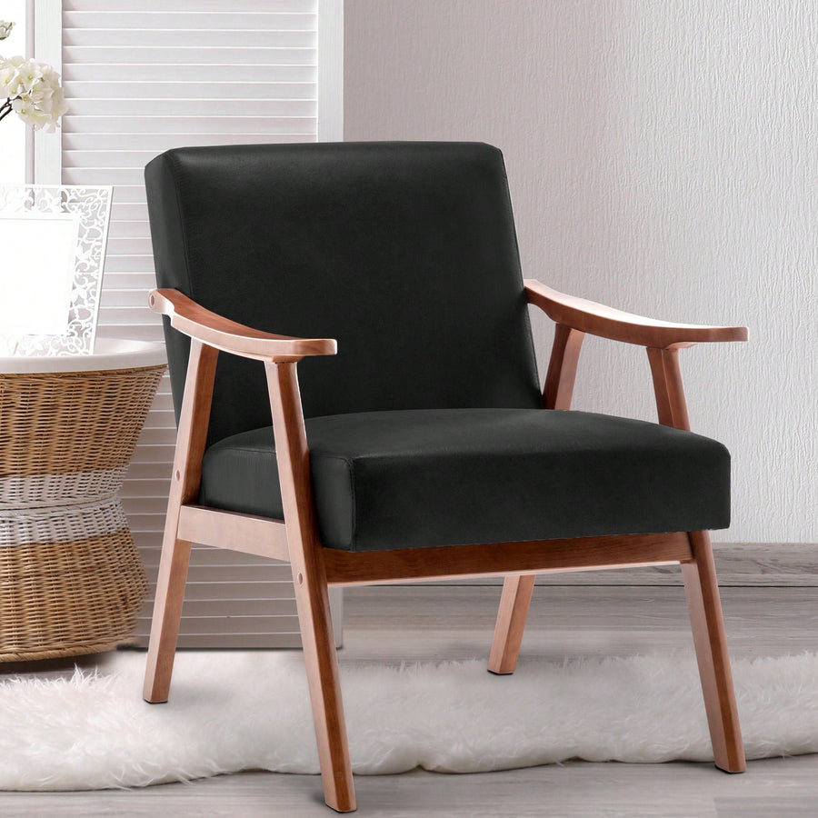 Elegant Mid-Century Modern Accent Chair With Solid Wood Frame And Extra-Thick Backrest For Living Room, Bedroom, Or Image 1