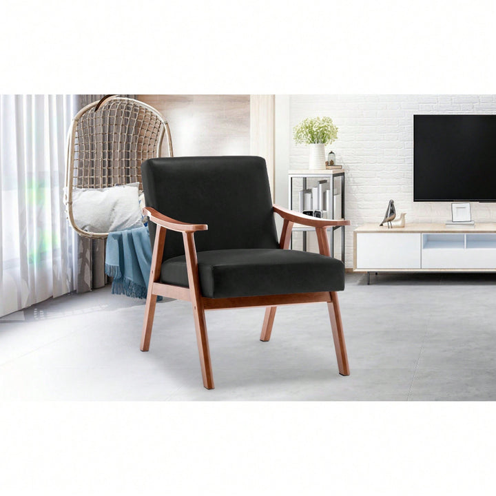 Elegant Mid-Century Modern Accent Chair With Solid Wood Frame And Extra-Thick Backrest For Living Room, Bedroom, Or Image 3