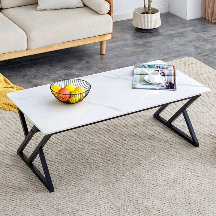 Elegant Minimalist White Marble Coffee Table with Metal Legs for Home Office Events Seats 2-4 Easy Assembly Image 4