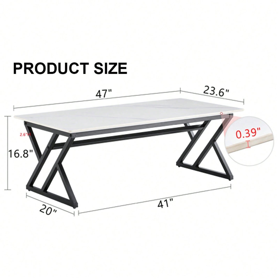 Elegant Minimalist White Marble Coffee Table with Metal Legs for Home Office Events Seats 2-4 Easy Assembly Image 5