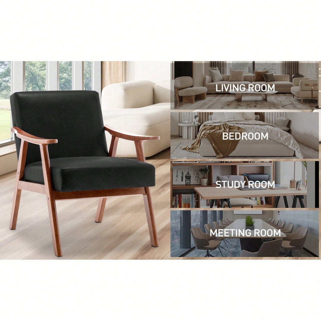 Elegant Mid-Century Modern Accent Chair With Solid Wood Frame And Extra-Thick Backrest For Living Room, Bedroom, Or Image 4