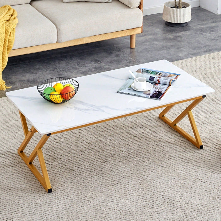 Elegant Minimalist White Marble Coffee Table with Metal Legs for Home Office Events Seats 2-4 Easy Assembly Image 9