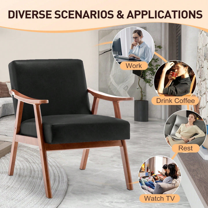 Elegant Mid-Century Modern Accent Chair With Solid Wood Frame And Extra-Thick Backrest For Living Room, Bedroom, Or Image 6