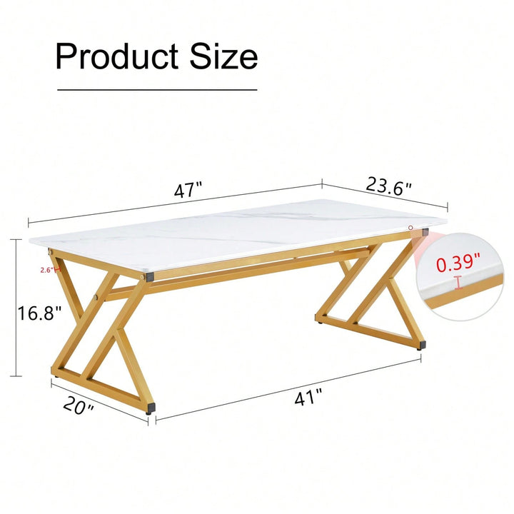 Elegant Minimalist White Marble Coffee Table with Metal Legs for Home Office Events Seats 2-4 Easy Assembly Image 10