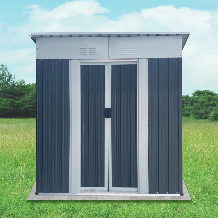 Durable 5FTx3FT Grey Outdoor Garden Shed For Tools And Bikes With Sliding Door And Aluminum Alloy Frame Image 3