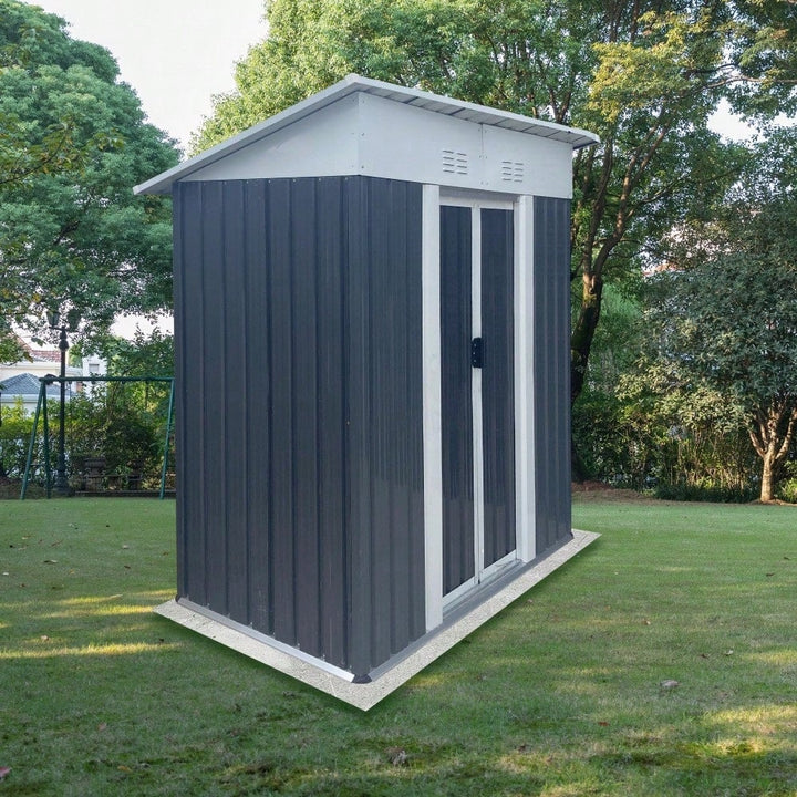 Durable 5FTx3FT Grey Outdoor Garden Shed For Tools And Bikes With Sliding Door And Aluminum Alloy Frame Image 4