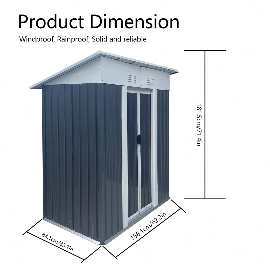 Durable 5FTx3FT Grey Outdoor Garden Shed For Tools And Bikes With Sliding Door And Aluminum Alloy Frame Image 6