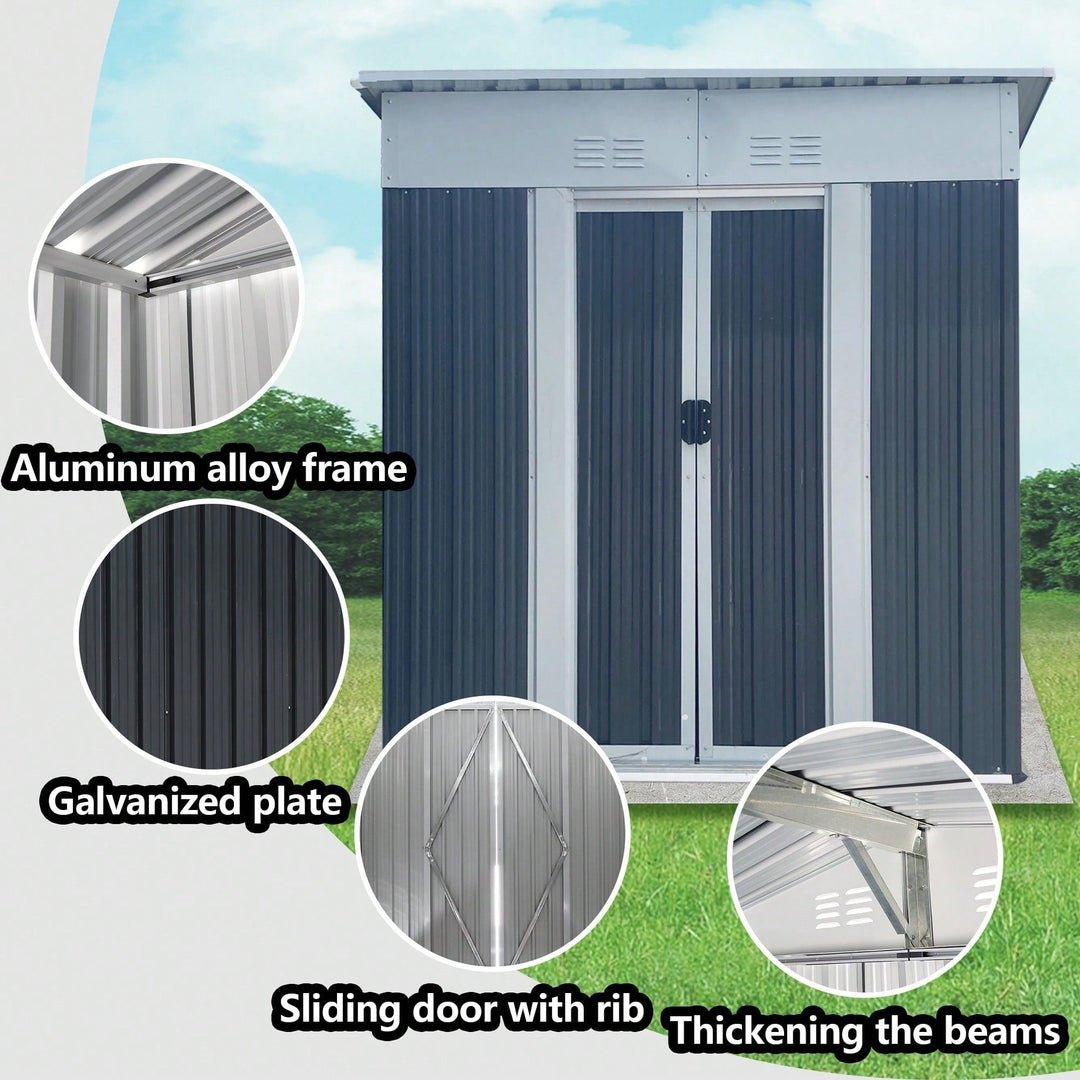 Durable 5FTx3FT Grey Outdoor Garden Shed For Tools And Bikes With Sliding Door And Aluminum Alloy Frame Image 7