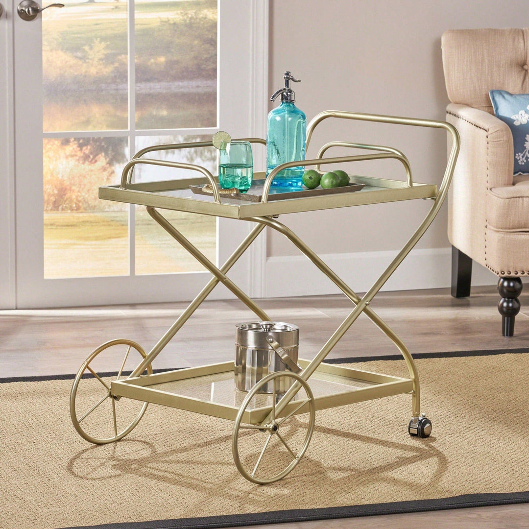 Elegant Modern Bar Cart For Entertaining And Serving Drinks - Stylish Portable Beverage Trolley With Shelves And Storage Image 9