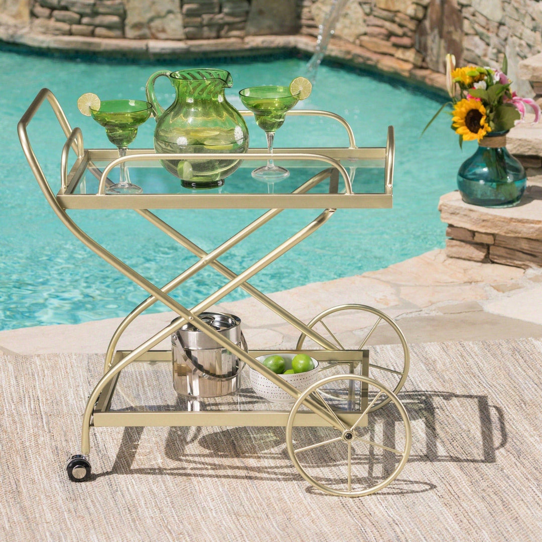 Elegant Modern Bar Cart For Entertaining And Serving Drinks - Stylish Portable Beverage Trolley With Shelves And Storage Image 10