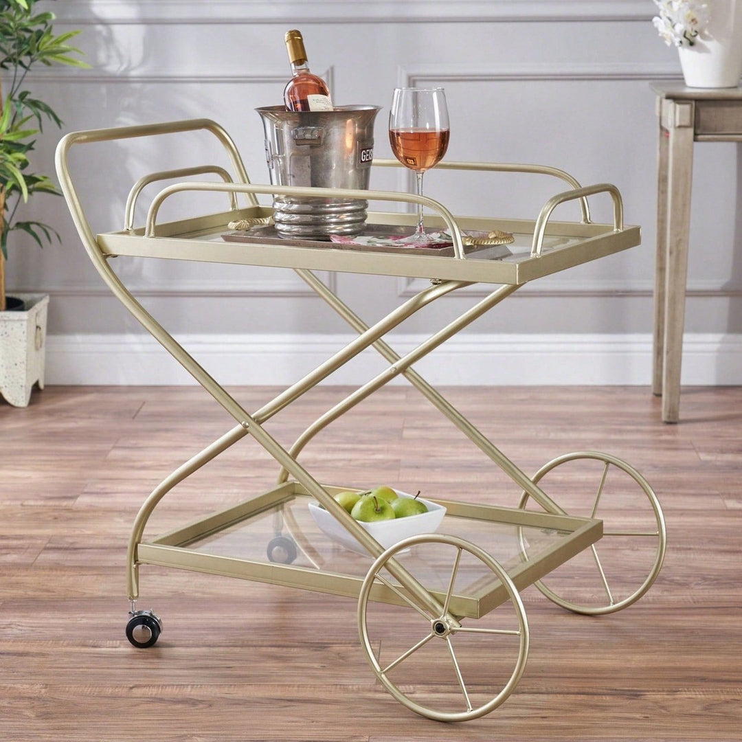 Elegant Modern Bar Cart For Entertaining And Serving Drinks - Stylish Portable Beverage Trolley With Shelves And Storage Image 11