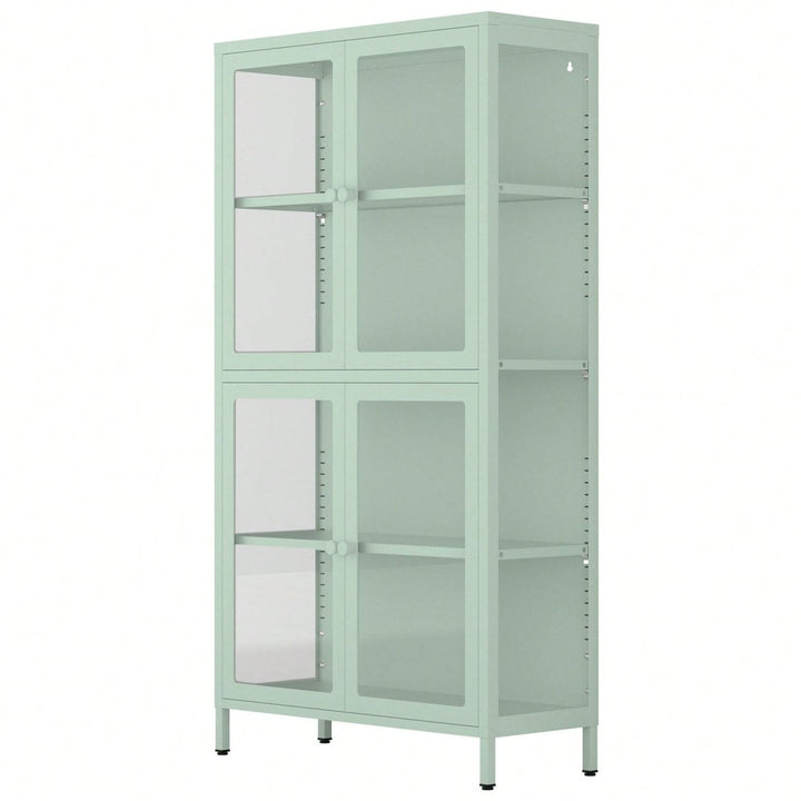 Four Glass Door Storage Cabinet With Adjustable Shelves And Feet Cold-Rolled Steel Sideboard Furniture For Living Room Image 1