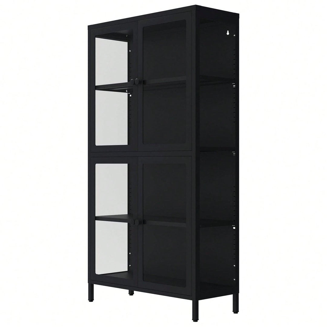 Four Glass Door Storage Cabinet With Adjustable Shelves And Feet Cold-Rolled Steel Sideboard Furniture For Living Room Image 3